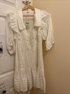 Free People Ivory Ruffled Boho Mini Dress